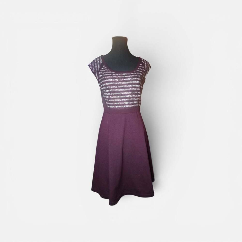 Apt. 9 Women's Dark Purple Cap Sleeve Lace Overlay Fit and Flare Dress Size 2